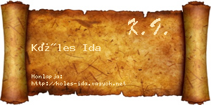 Köles Ida névjegykártya